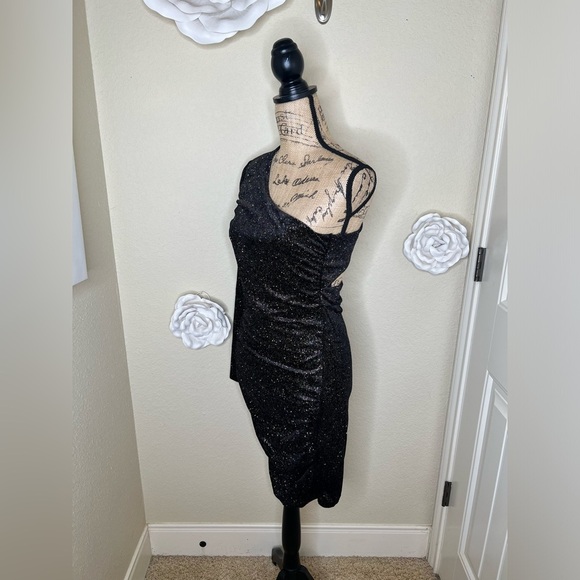 Gianni Bini Multi Colored Glitter Embellished Velvet Ruched Dress Sz 11 - Picture 8 of 16